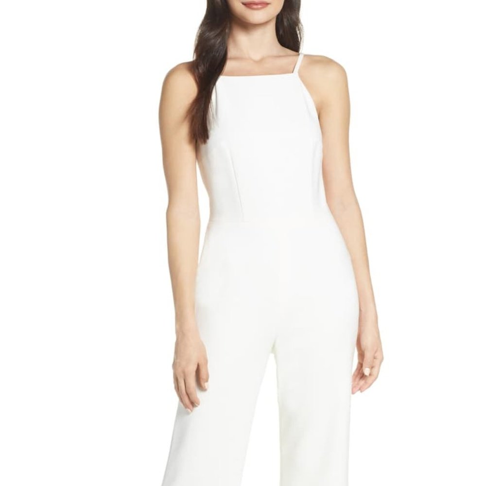 White Halter Neck Jumpsuit